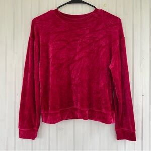For Days Women's Cranberry Red Fuscia Velvet Velour Crewneck Sweatshirt Size XS